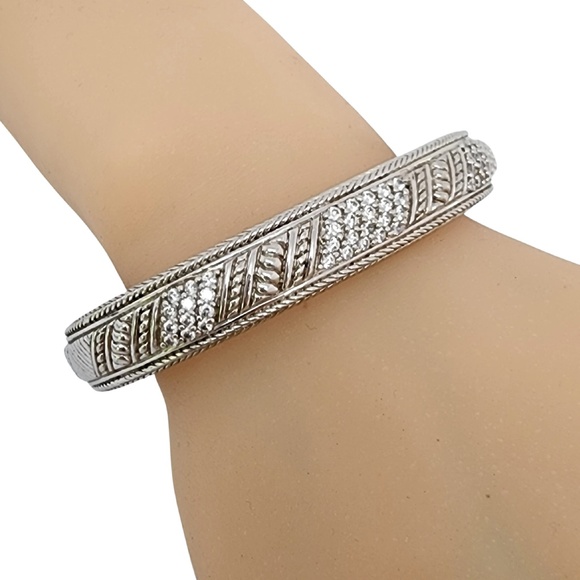Judith Ripka Sterling Silver CZ Diamonique Hinged Cuff Bracelet (B) #12820 - Picture 8 of 10